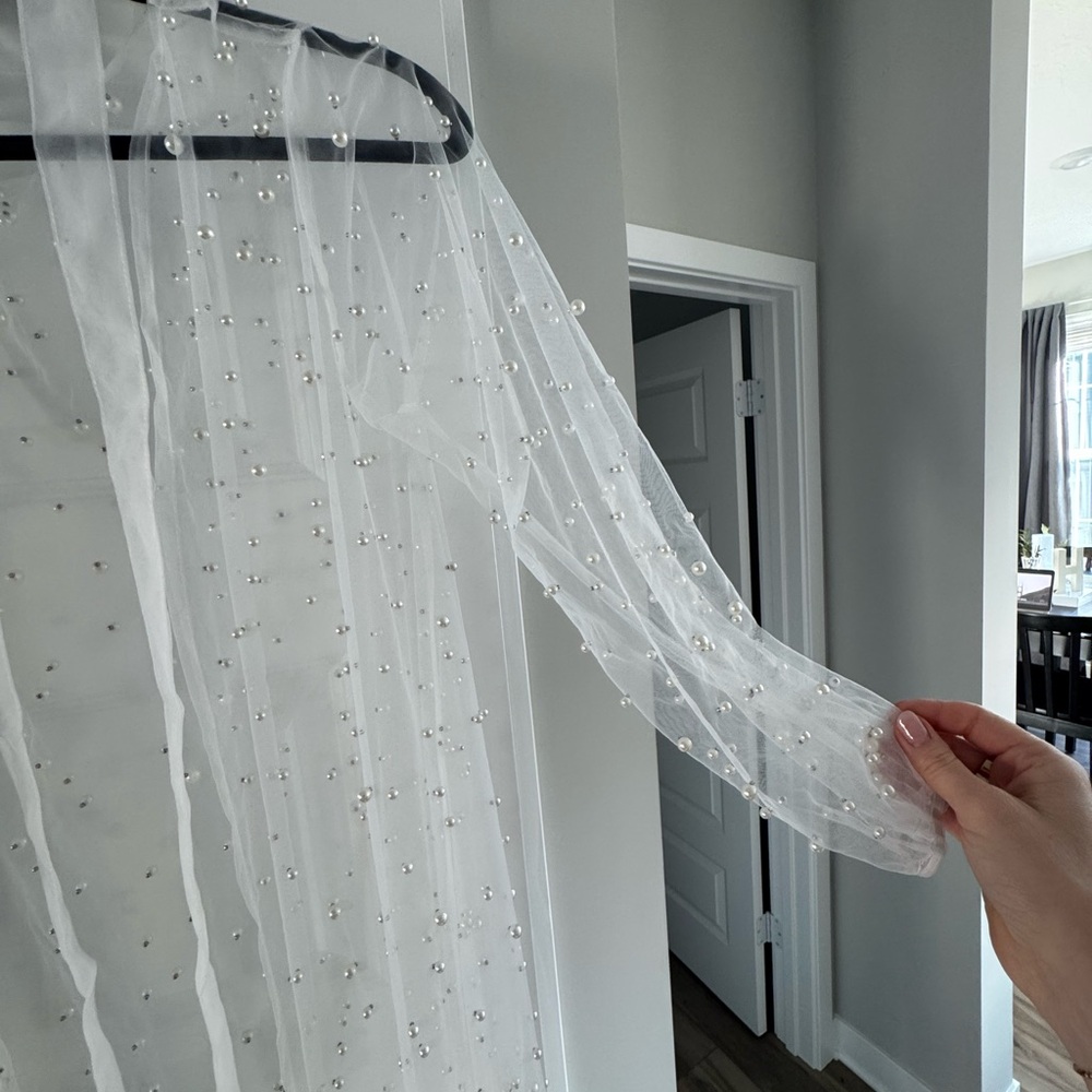 Pearl Beaded Long Robe Sheer with Tie